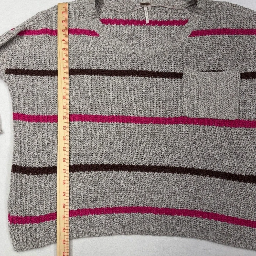 Free‎ People Striped Slouchy Knit Sweater Oversized Cotton Boho Y2K Gray Pink S